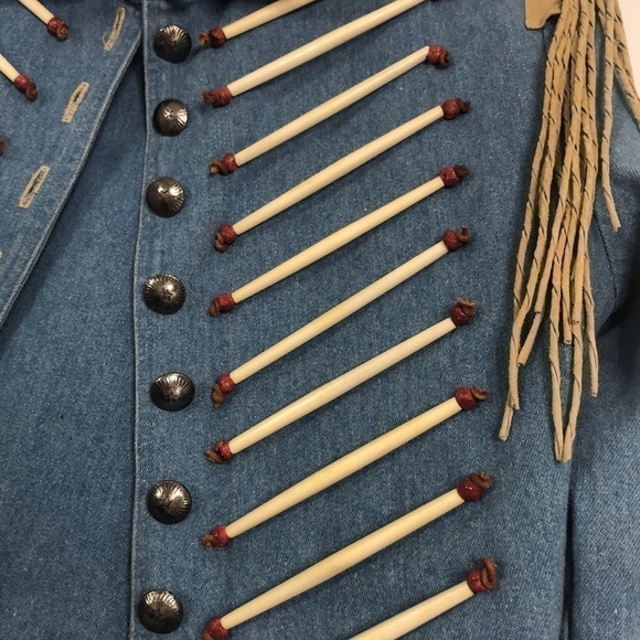 VINTAGE DOUBLE D RANCH BEADED WOMENS DENIM JACKET SUEDE FRINGE - Picture 5 of 16